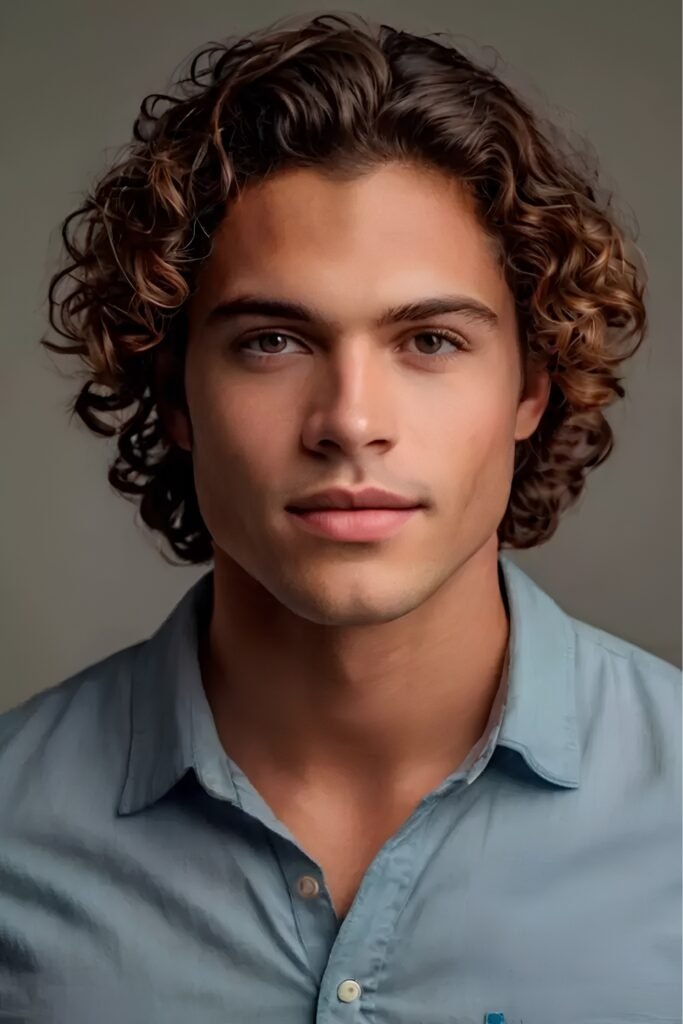 Curly hair with a middle part