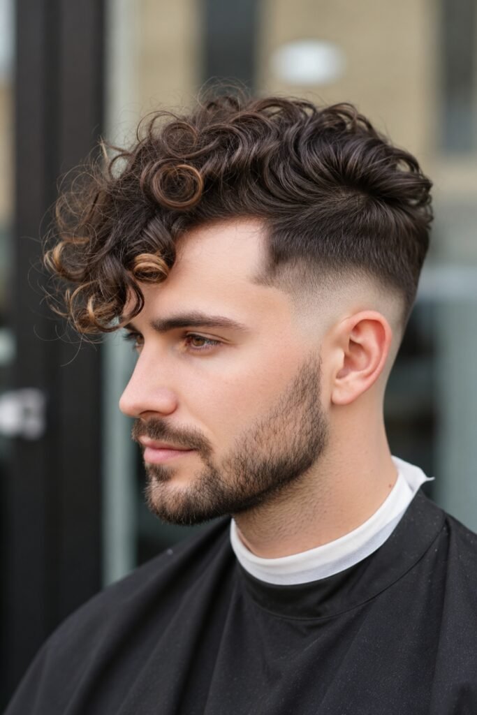 Side view of a curly undercut