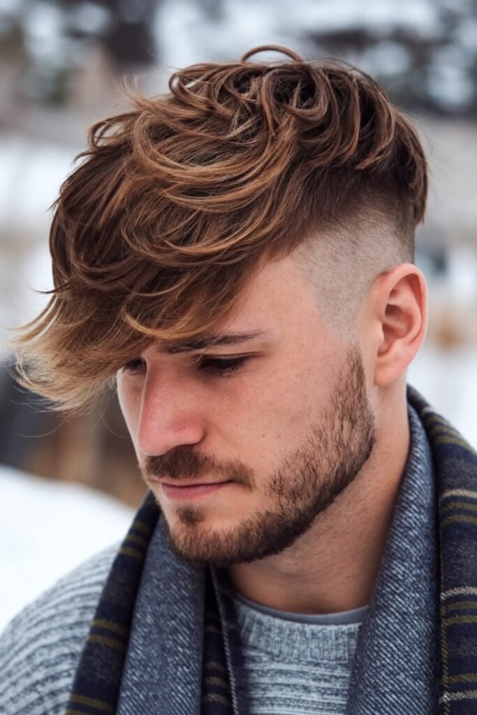Side view of a layered undercut with a beard