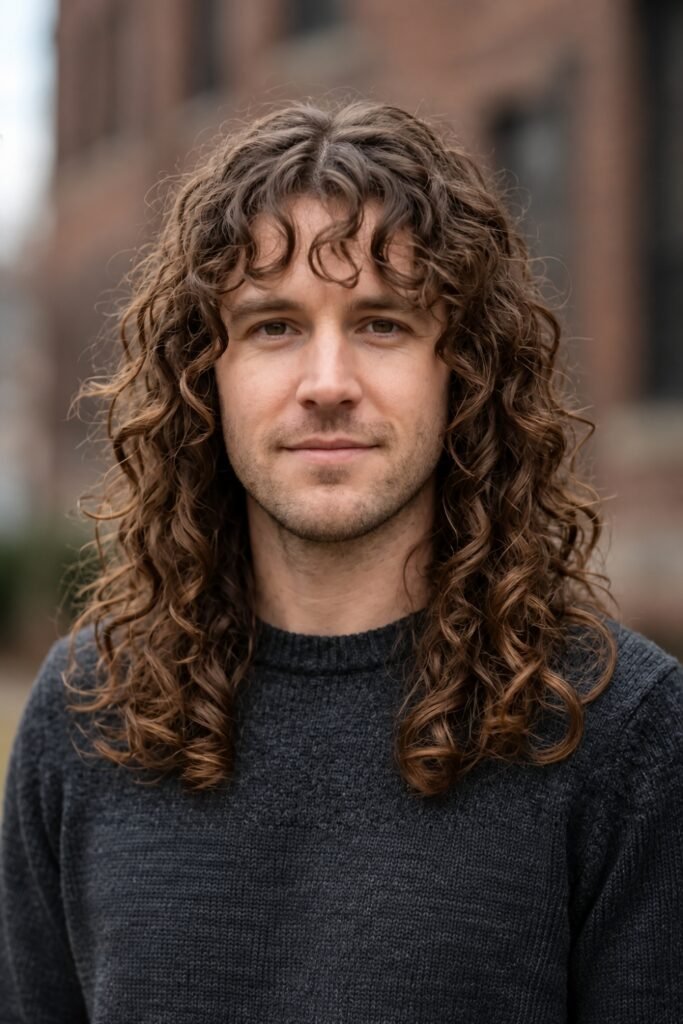 Long layered curls with face-framing pieces