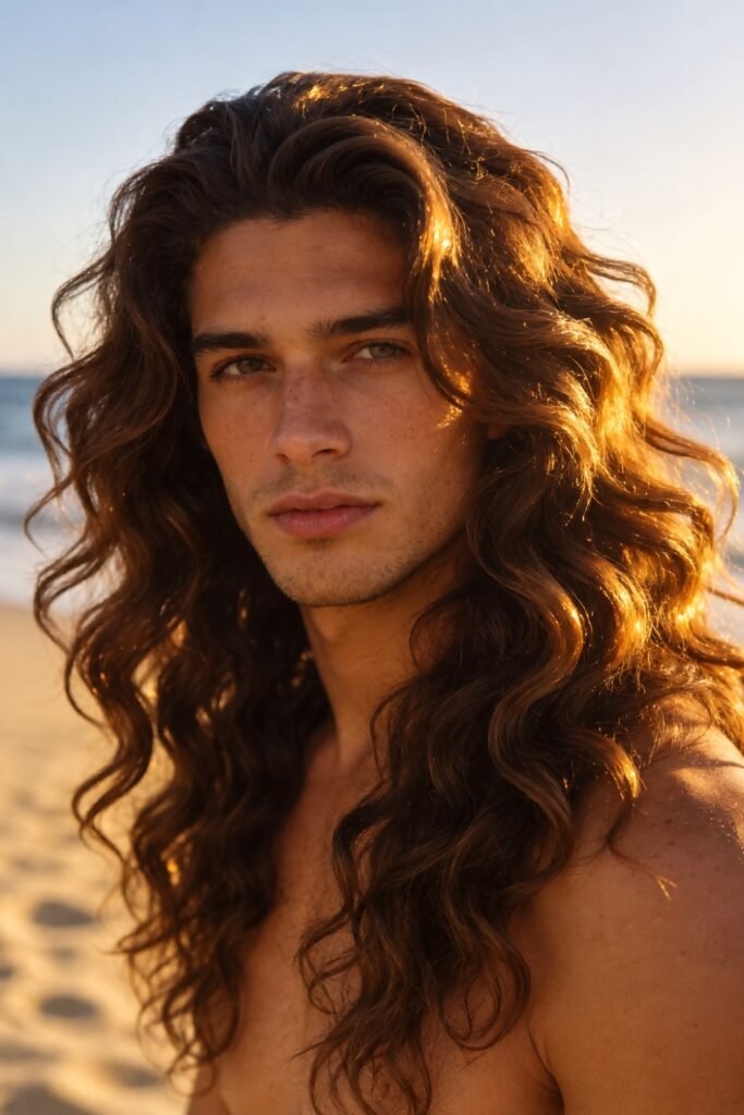 Man with long surfer-style wavy layers