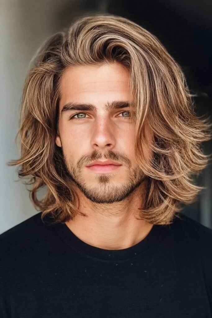 Long swept-back layers on a man