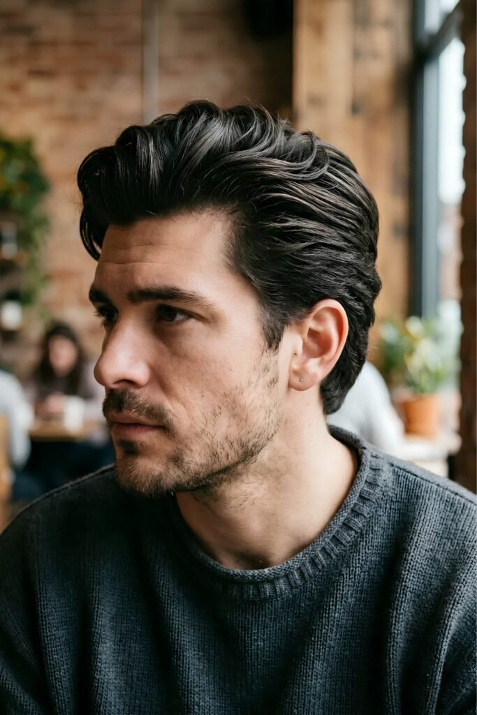 Man with a loose, messy slick back