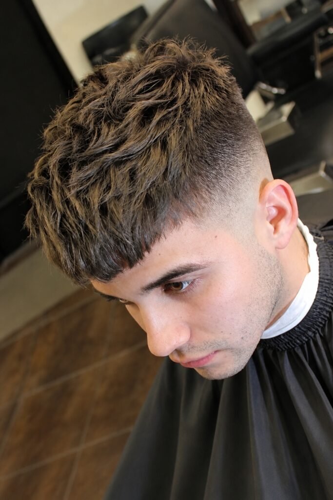Top view of a messy textured crop with a fade