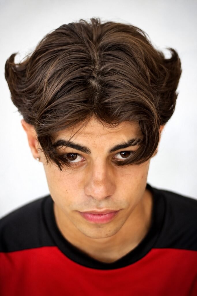 Middle-part curtains on a man