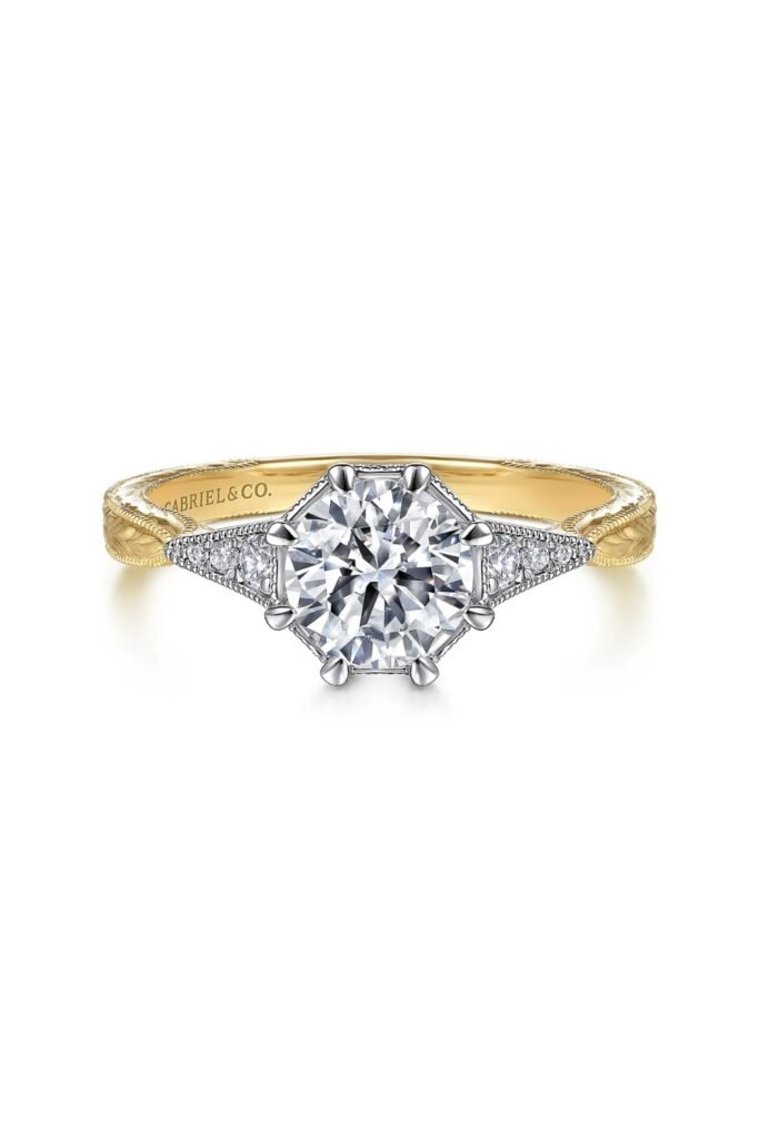 Mixed-metal vintage-style engagement ring