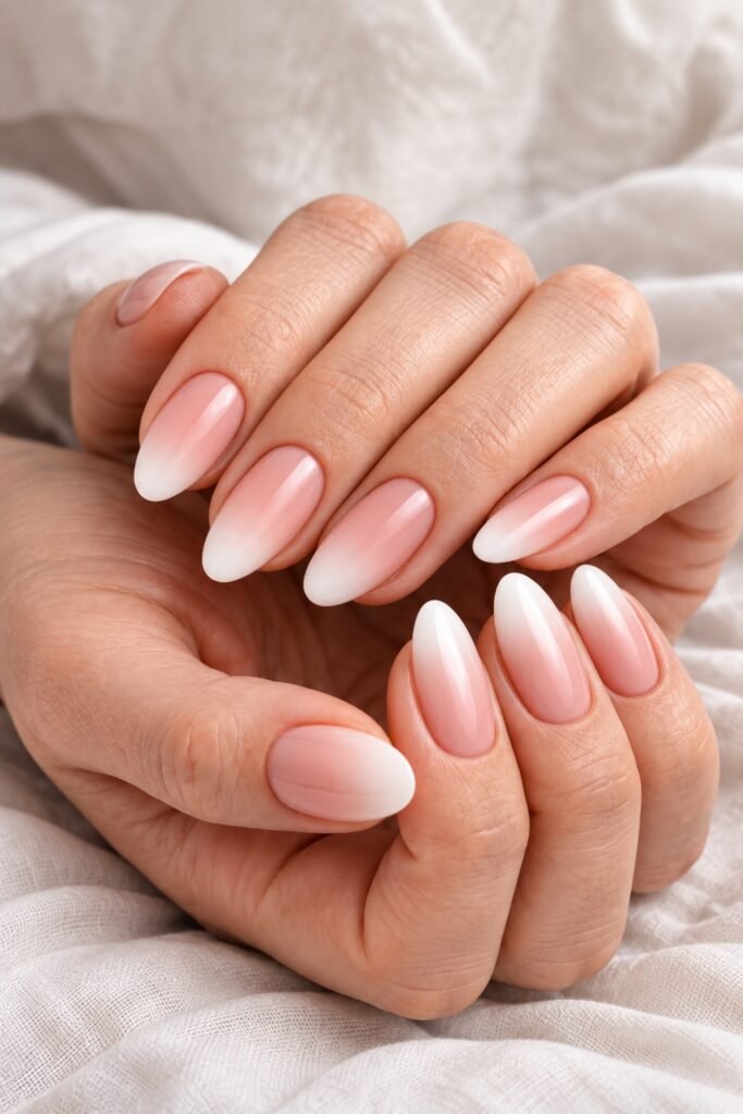 Almond nails with an ombré French fade