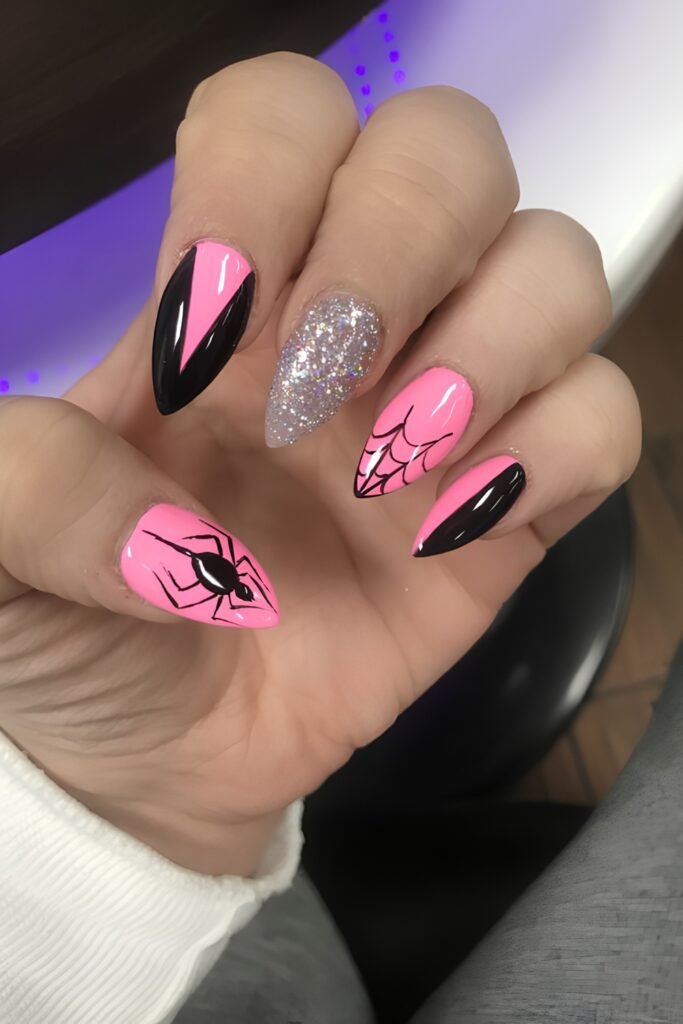 Pink Spider Nails