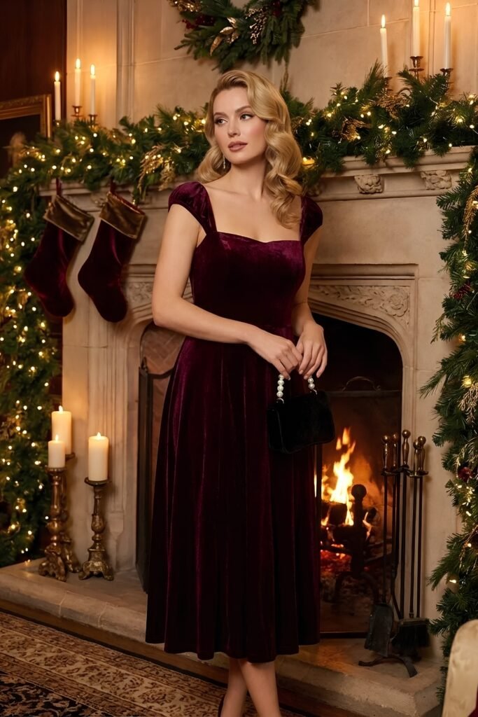 Red Velvet Midi Dress