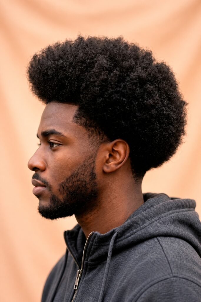 Side view of a rounded afro shape