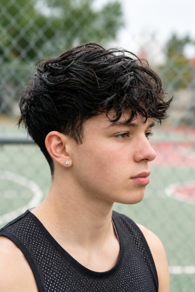 Young man with a ruffled fringe