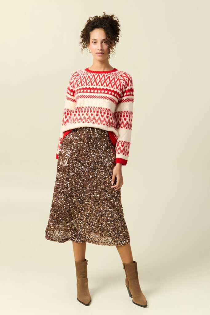 Sequin Midi Skirt + Fair Isle Sweater