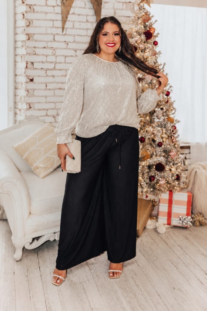 Sequin Top + Wide-Leg Trousers