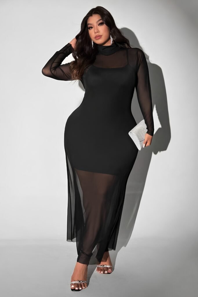 Plus-size sheer mesh layer over an opaque base