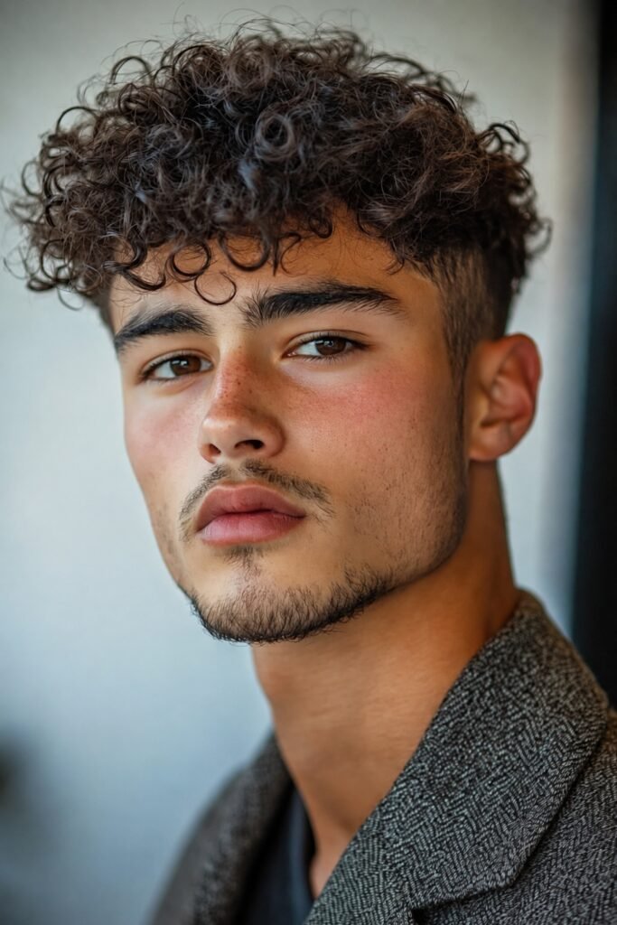 Short curly top with clean sides