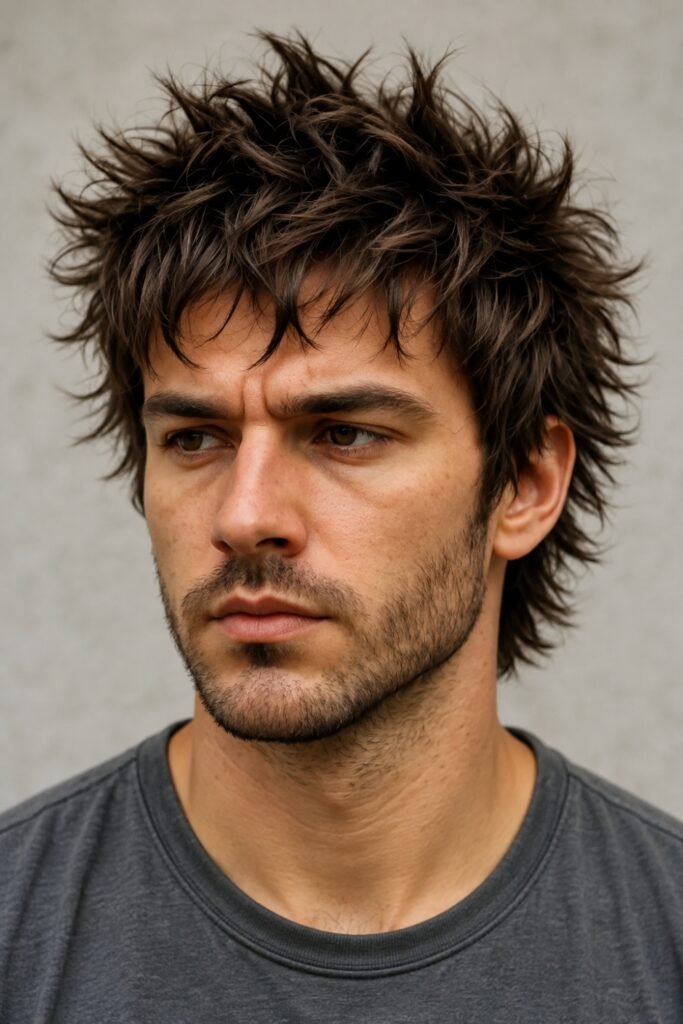 Man with a spiky short grunge shag