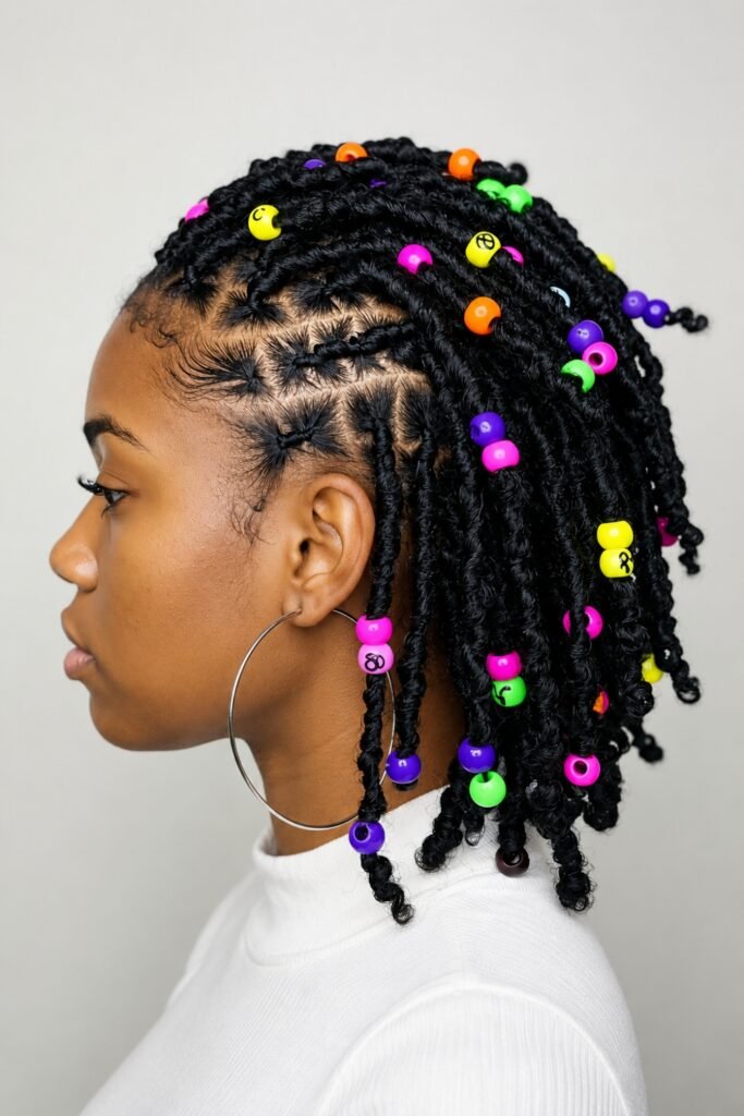Short kinky twists with beads