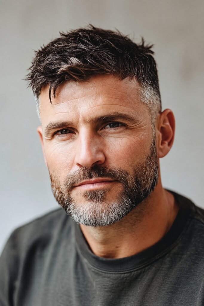 Short layered textured crop on a man over 40