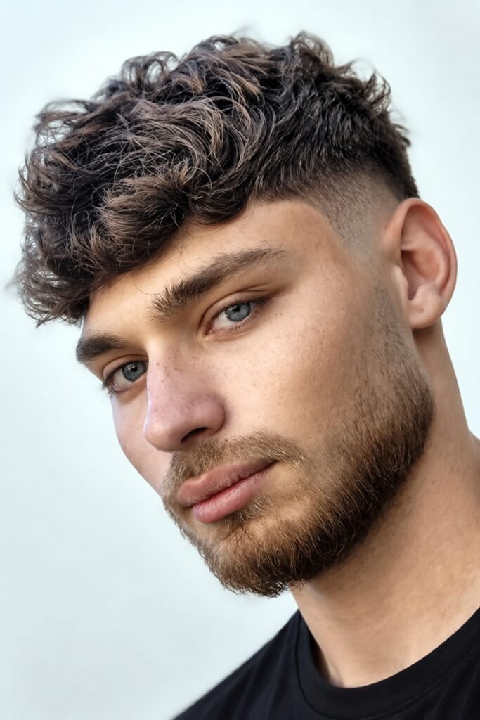 Man with short messy waves and a beard