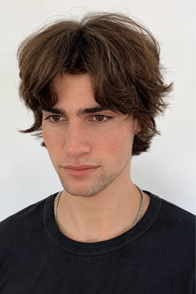 Man with a short shag and curtain fringe