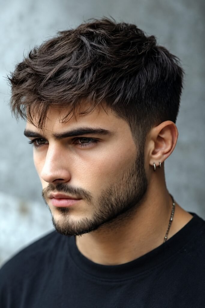 Man with a short tapered shag and beard