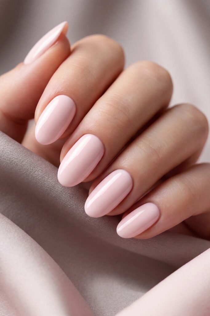 Silky pink almond nails