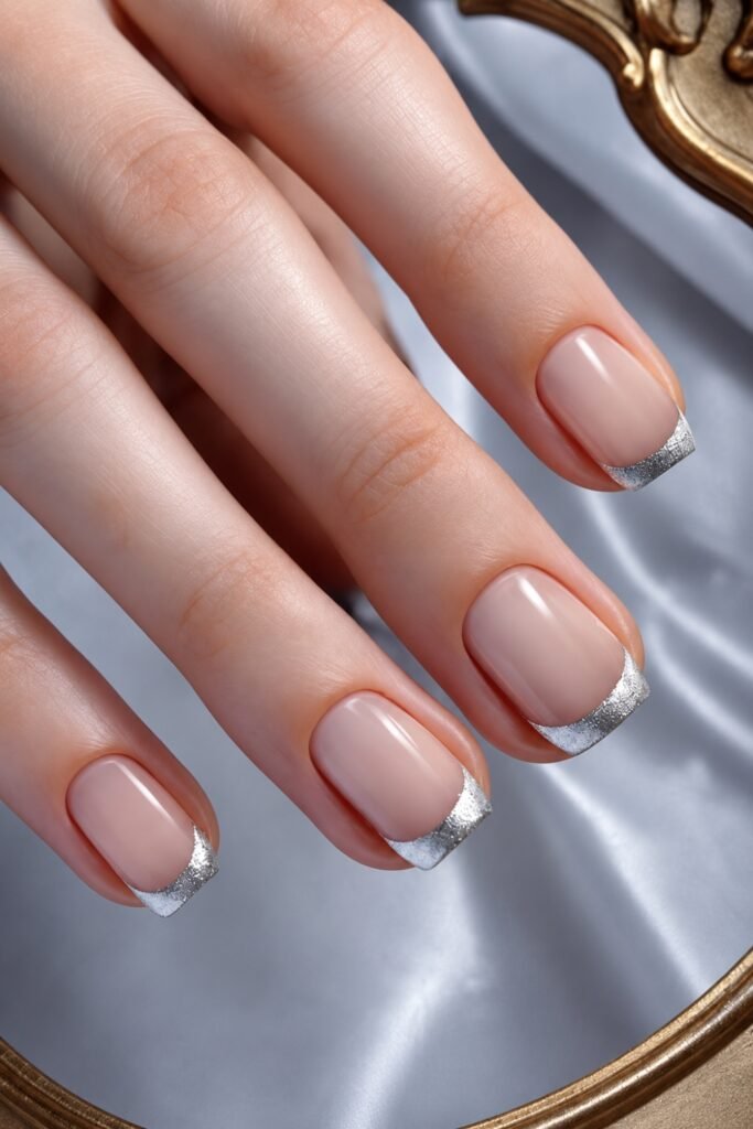 French nails outlined in silver