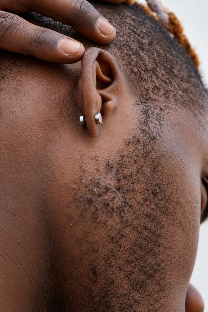 Single lobe stud earring on a man