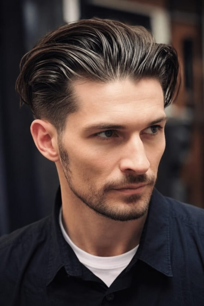 Man with slicked-back layered hair