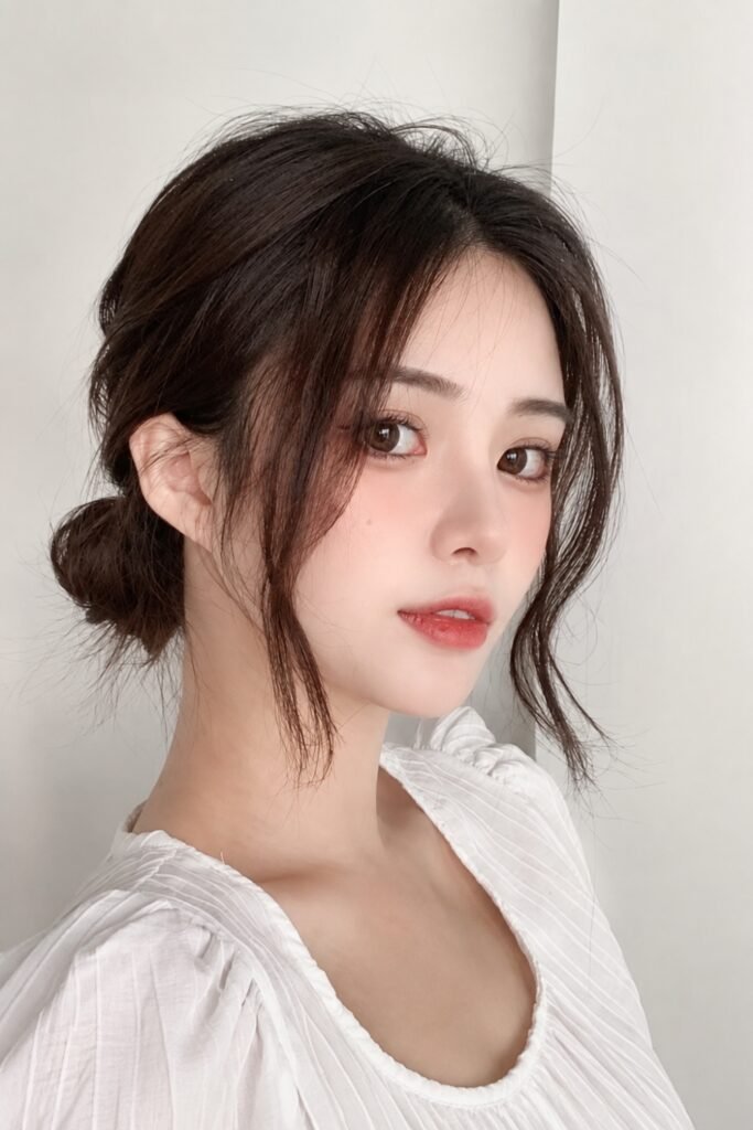 Soft low bun with face-framing pieces