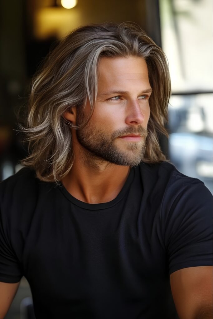 Ash brown balayage on long layers