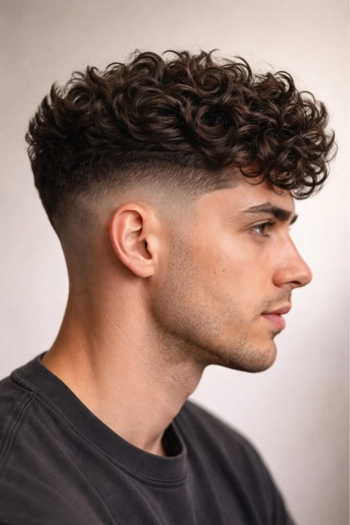 Side view of tapered sides with a curly top