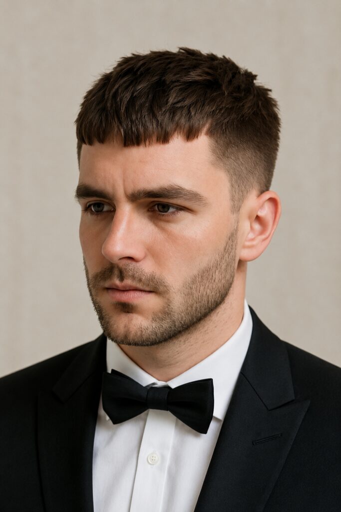 Textured crop with a light beard