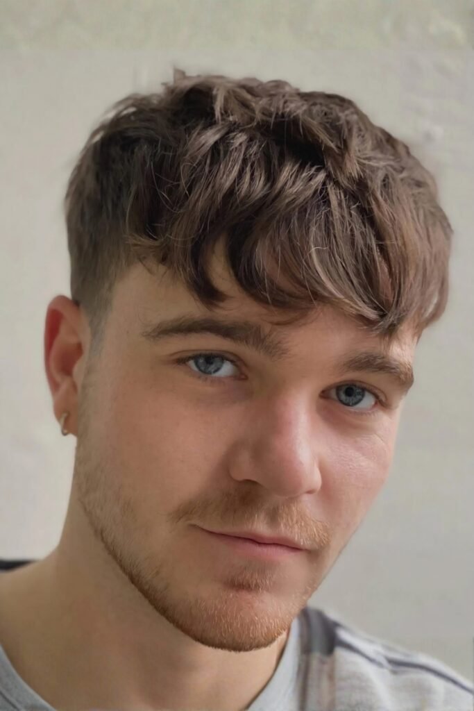 Textured fringe haircut on a man