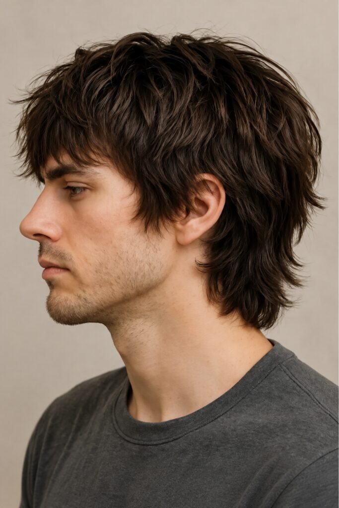 Side view of a debulked shag on thick hair