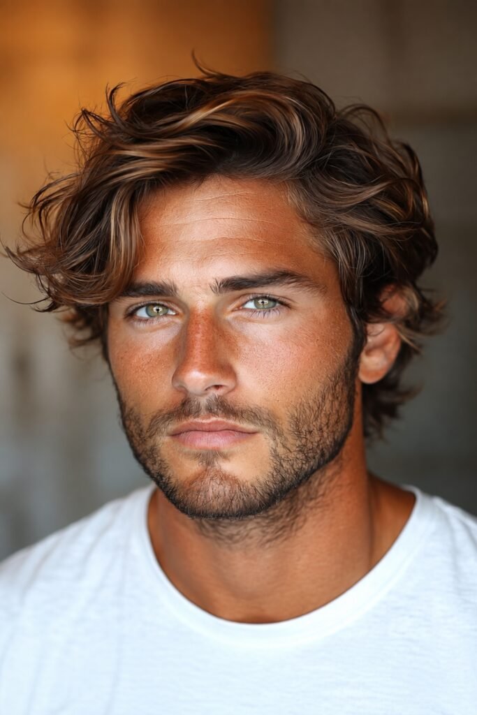 Man with a tousled side sweep and stubble