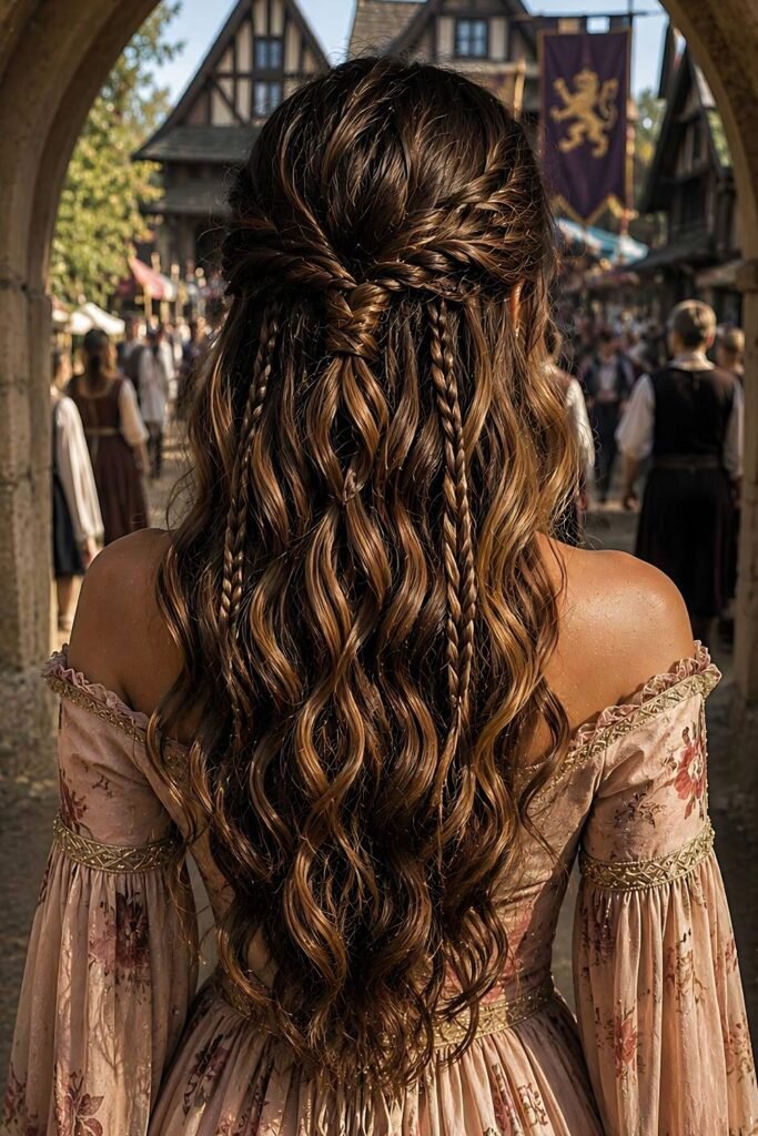 Back view of twisted half-up waves