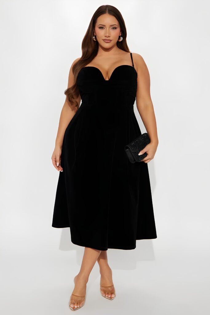 Plus-size velvet midi dress