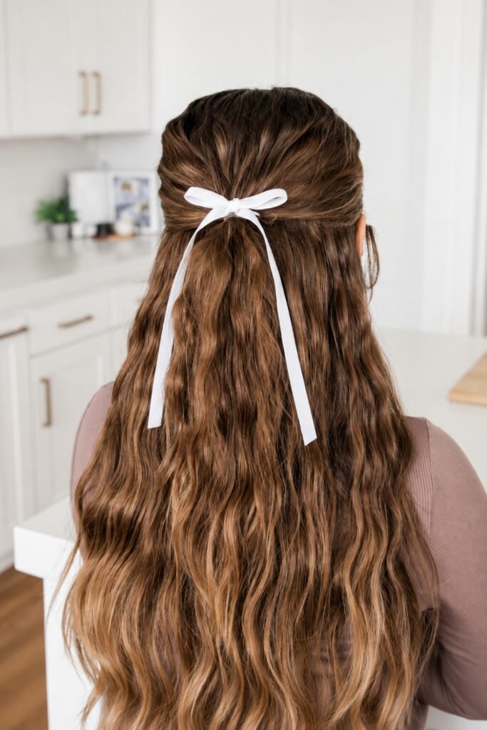 Wavy Boho Half-Up with Ribbon