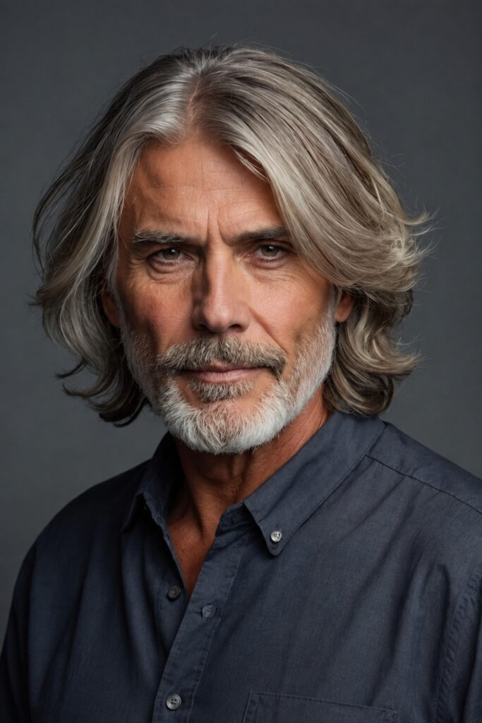 Wavy mid-length gray hair