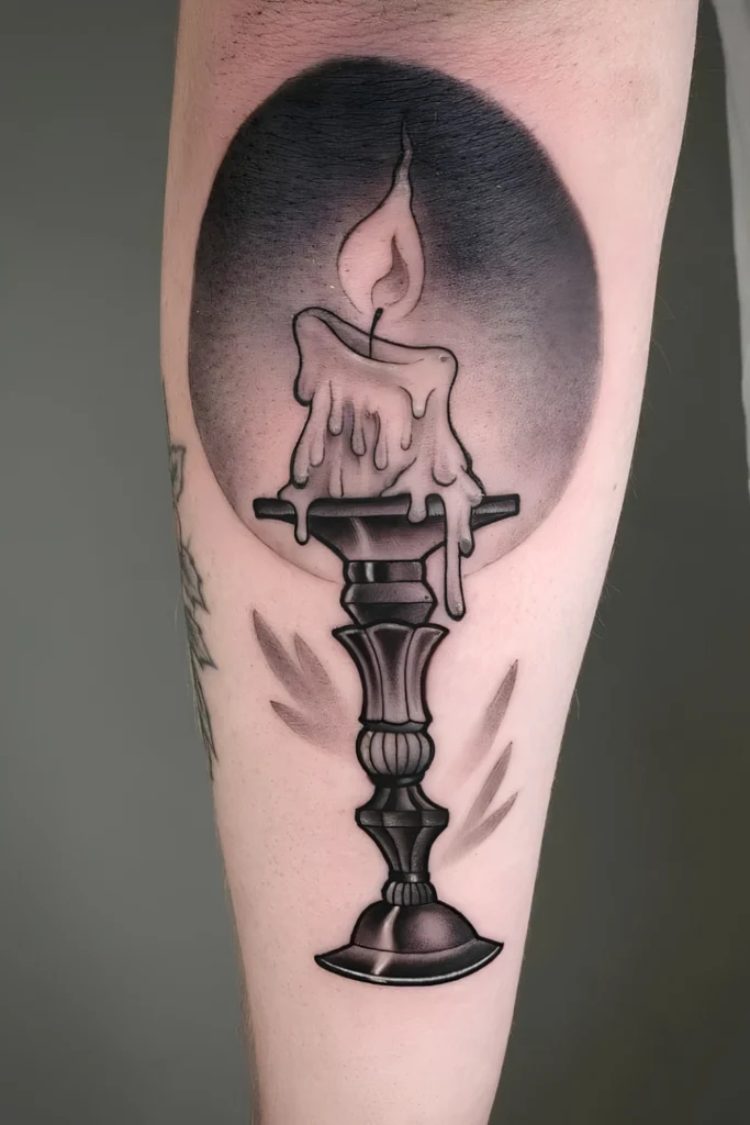 Black Candle With Wax Drips
