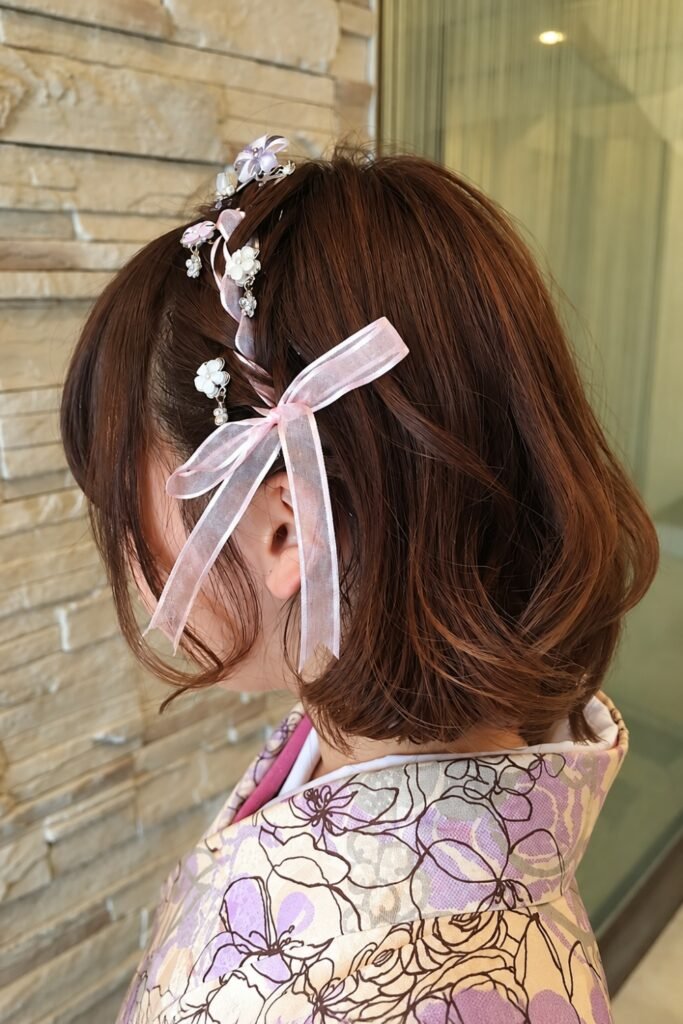 Fairy hairstyle: Bob with Ribbon Headband and Braided Crown Section