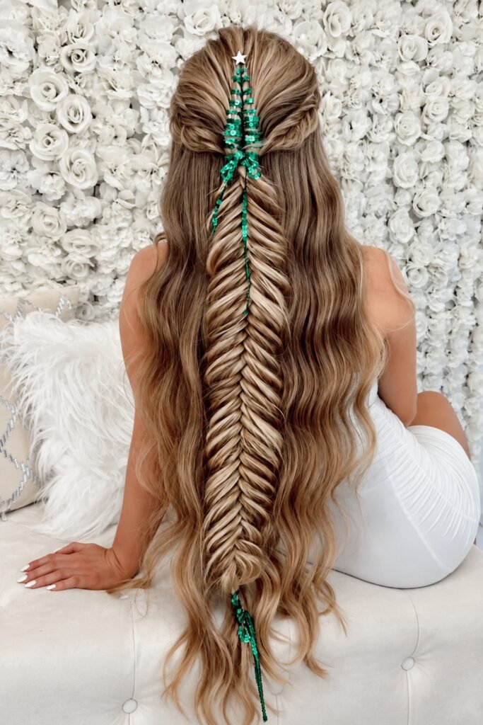 Fairy hairstyle: Fishtail Braid with Ribbon Woven Through