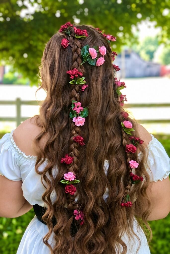 Fairy hairstyle: Flower Crown with Loose Wild Waves