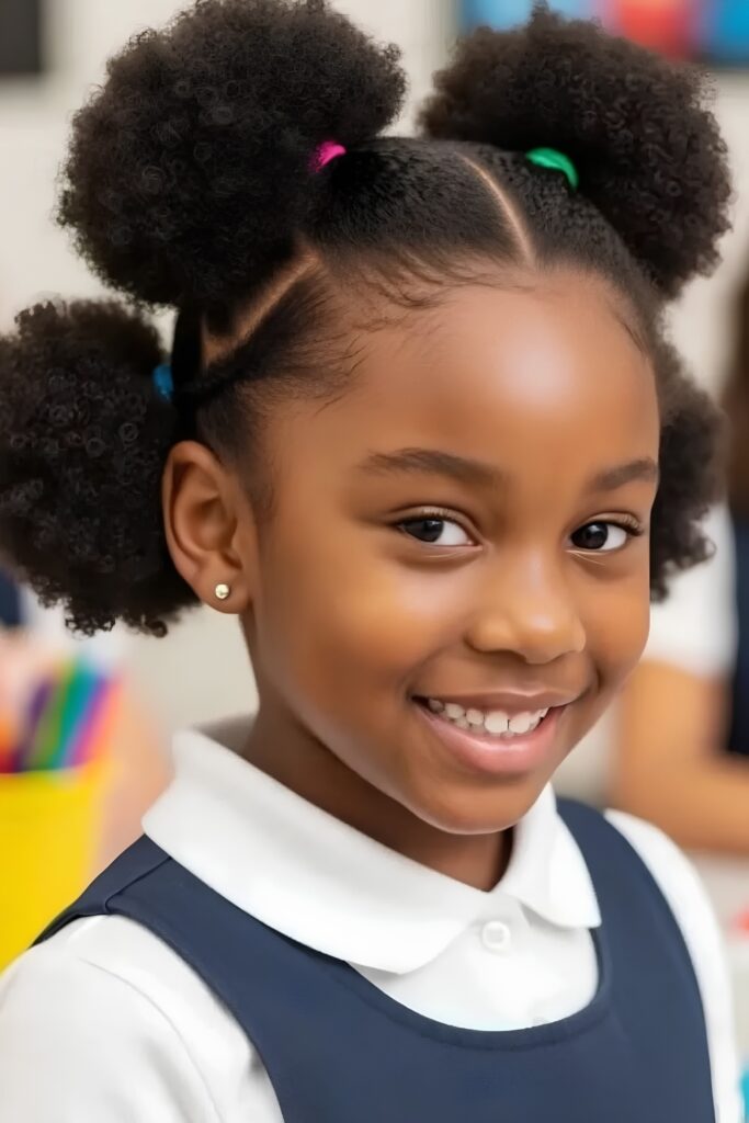 Four rubberband puffs on a child