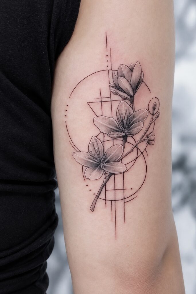 Geometric flower column tattoo