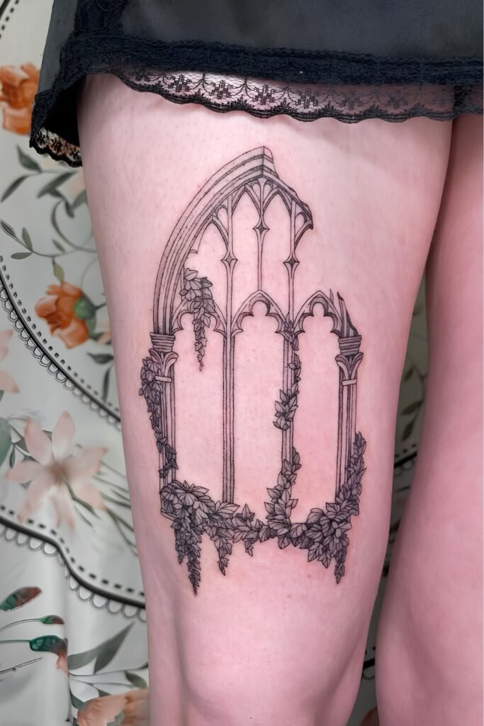 Gothic cathedral window tattoo