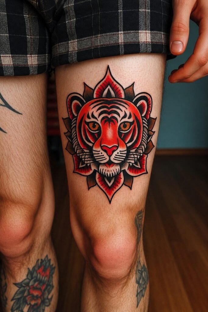 Illustrative tiger head tattoo
