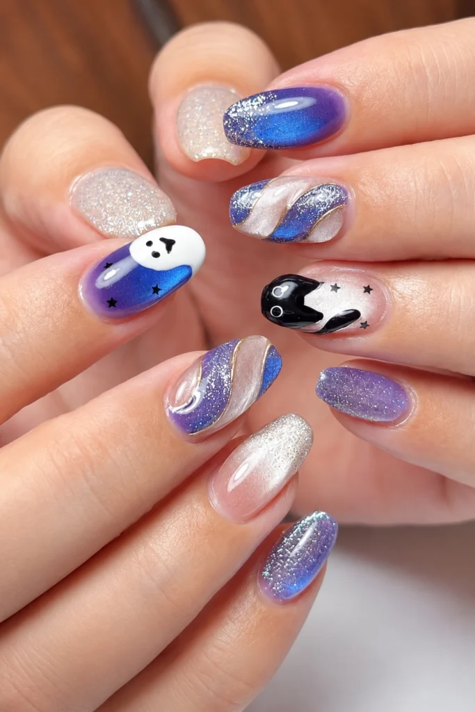 Lilac Ghost Cat-Eye Nails