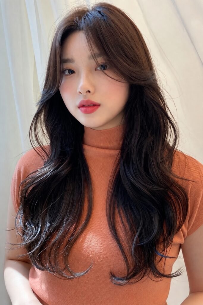 Long layered cut with face-framing pieces and soft waves